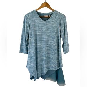 LOGO By Lori Goldstein Asymmetrical Laced Hemline V-Neck Tunic Length Top